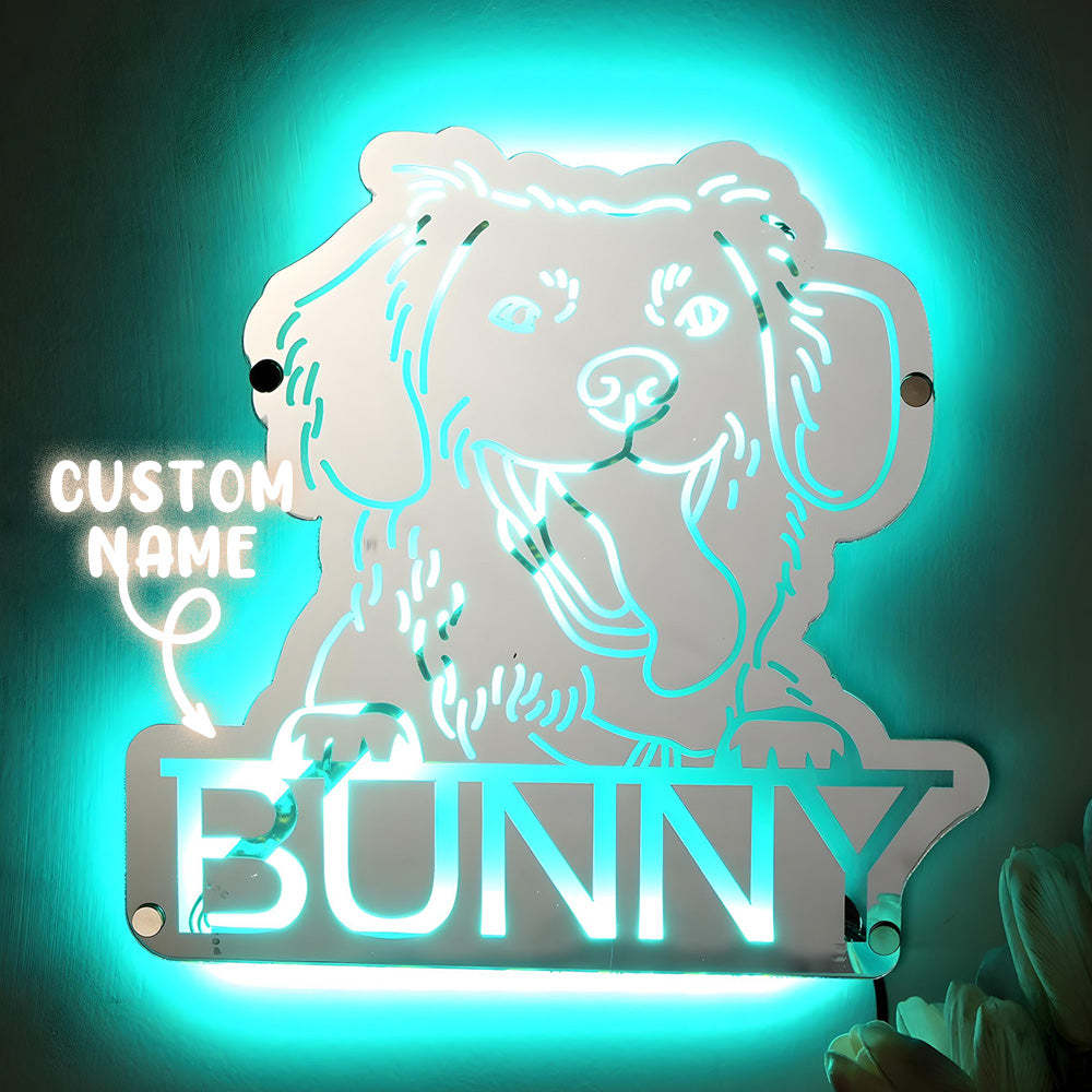 Personalized Pet Photo Name Mirror Light Custom Pet Portrait Mirror Lamp Gift for Pet Lovers - soufeelus