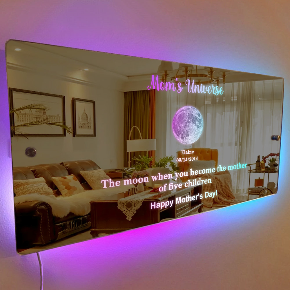 Custom Mom's Universe Led Mirror Light Frame with Text and Date Mother's Day Gifts