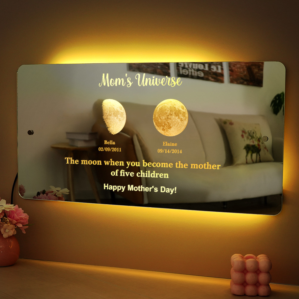 Custom Mom's Universe Led Mirror Light Frame with Text and Date Mother's Day Gifts