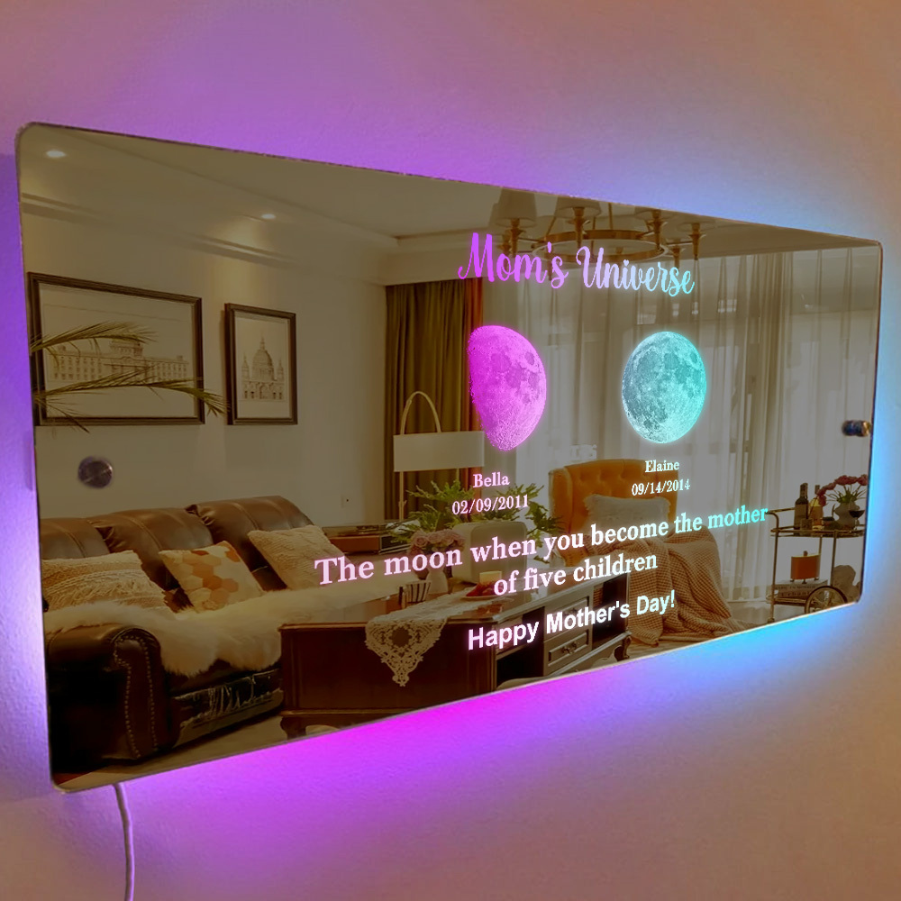 Custom Mom's Universe Led Mirror Light Frame with Text and Date Mother's Day Gifts