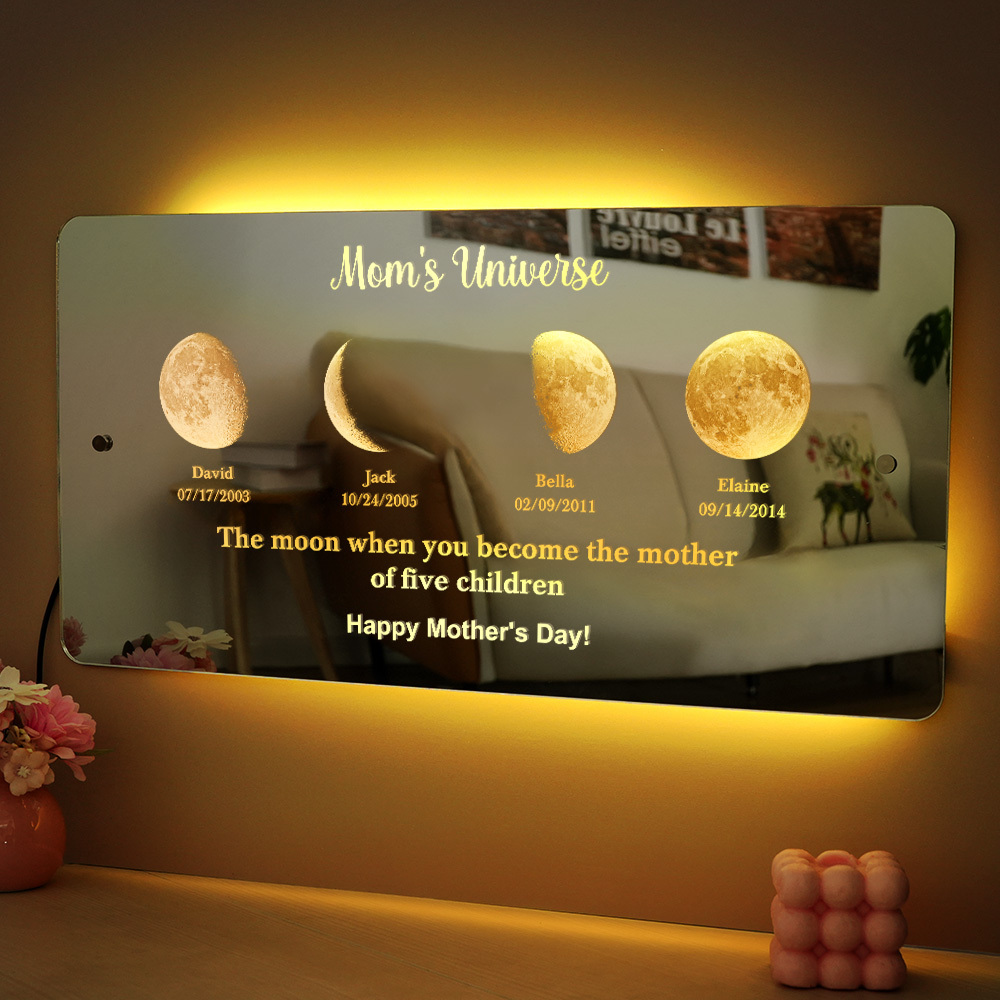 Custom Mom's Universe Led Mirror Light Frame with Text and Date Mother's Day Gifts