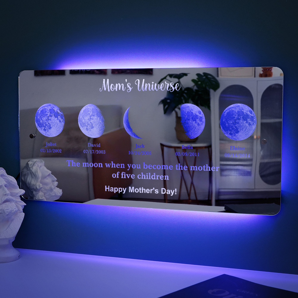 Custom Mom's Universe Led Mirror Light Frame with Text and Date Mother's Day Gifts