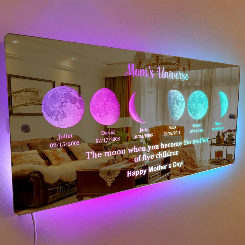 Custom Mom's Universe Led Mirror Light Frame with Text and Date Mother's Day Gifts