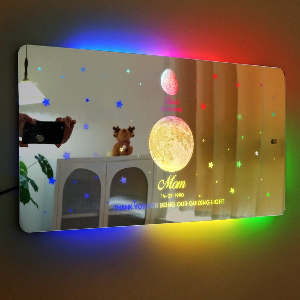 Mom's Exclusive Galaxy Mirror Lamp - Customized Moon Phases for Kids and Moms