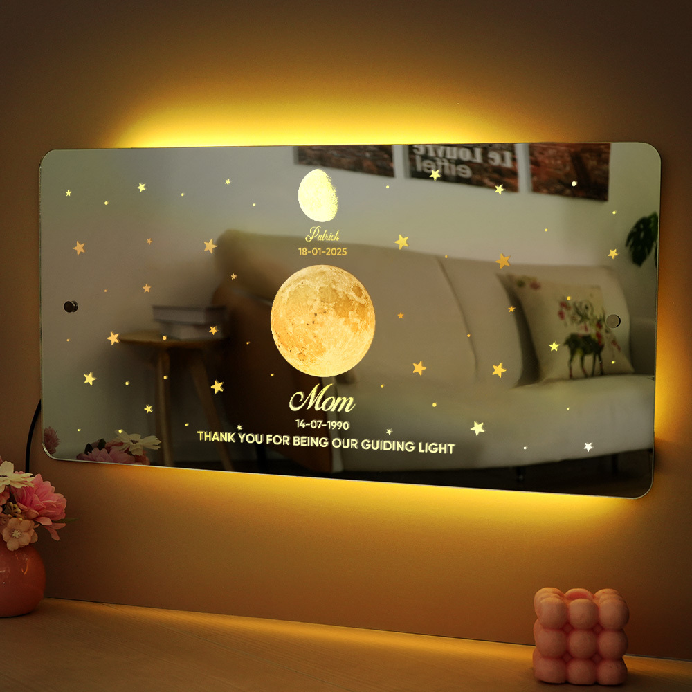 Mom's Exclusive Galaxy Mirror Lamp - Customized Moon Phases for Kids and Moms