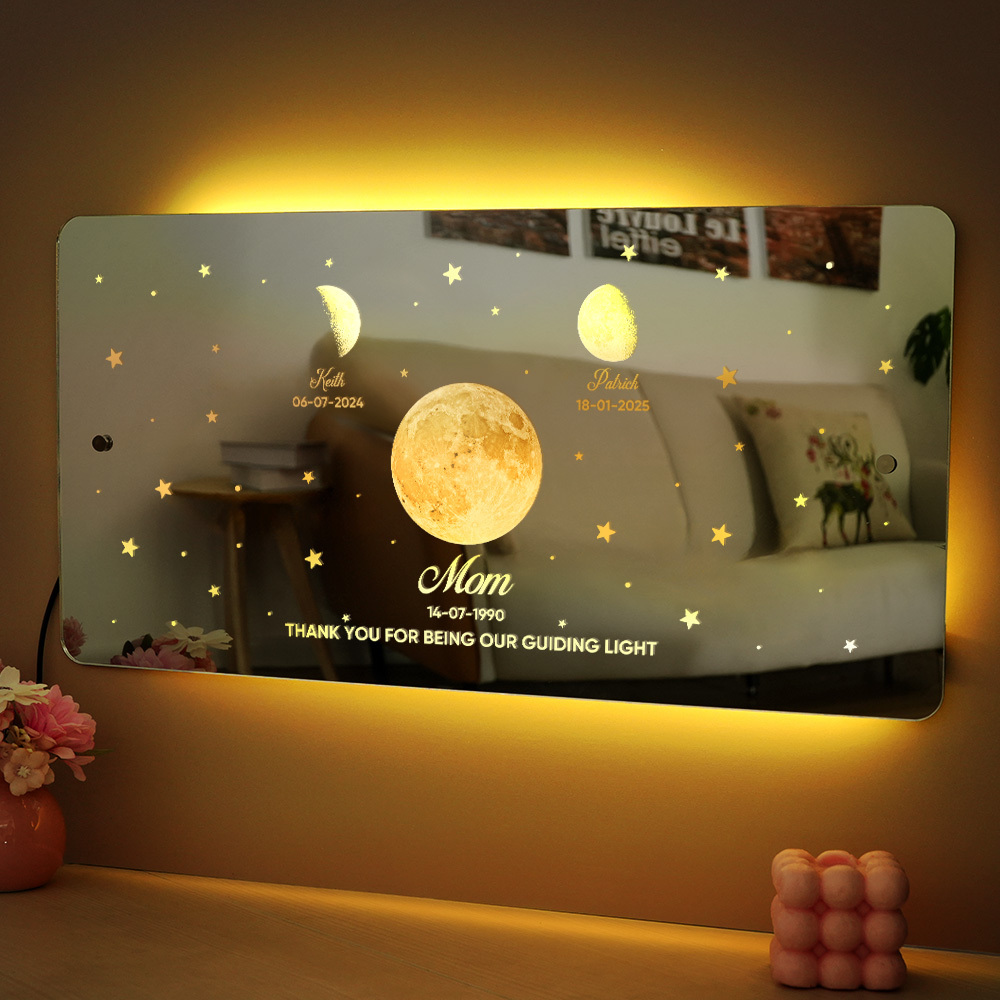 Mom's Exclusive Galaxy Mirror Lamp - Customized Moon Phases for Kids and Moms