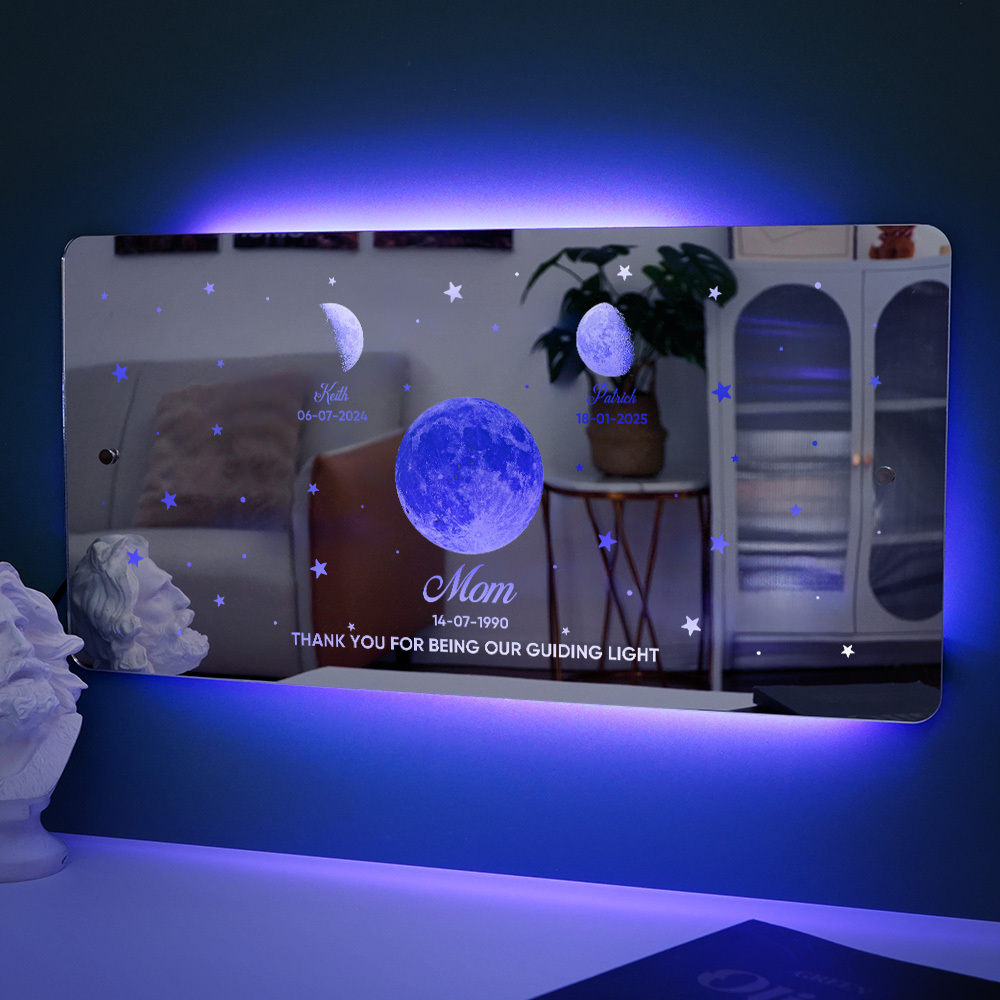 Mom's Exclusive Galaxy Mirror Lamp - Customized Moon Phases for Kids and Moms