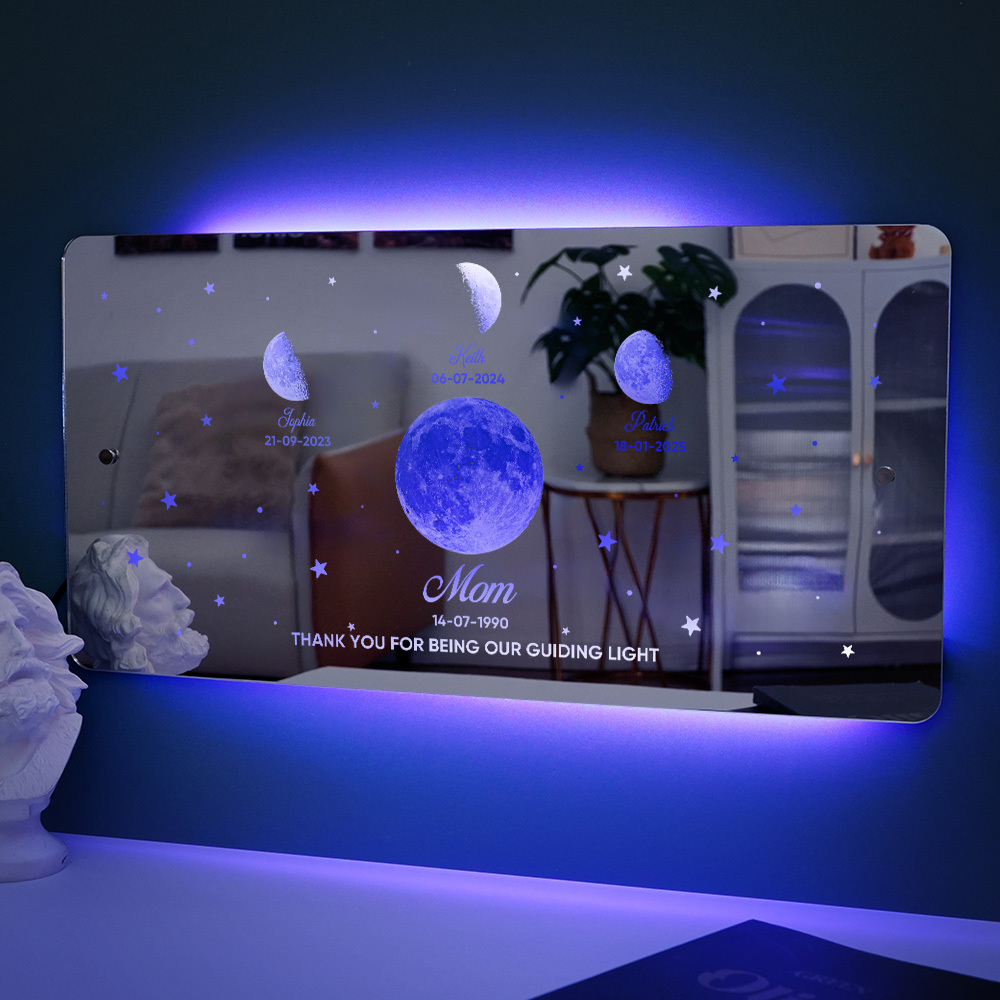 Mom's Exclusive Galaxy Mirror Lamp - Customized Moon Phases for Kids and Moms