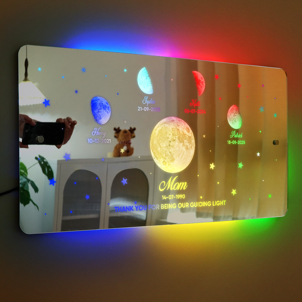 Mom's Exclusive Galaxy Mirror Lamp - Customized Moon Phases for Kids and Moms