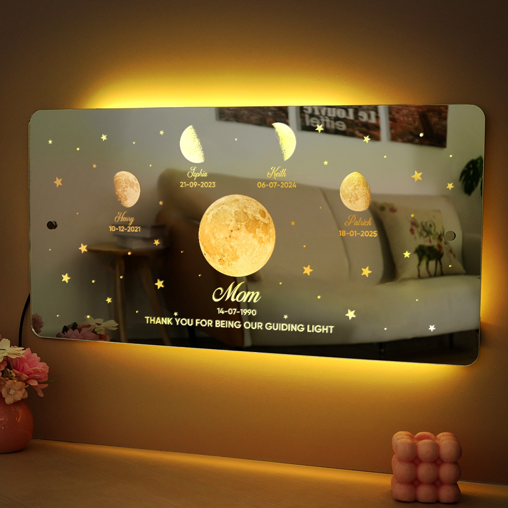 Mom's Exclusive Galaxy Mirror Lamp - Customized Moon Phases for Kids and Moms