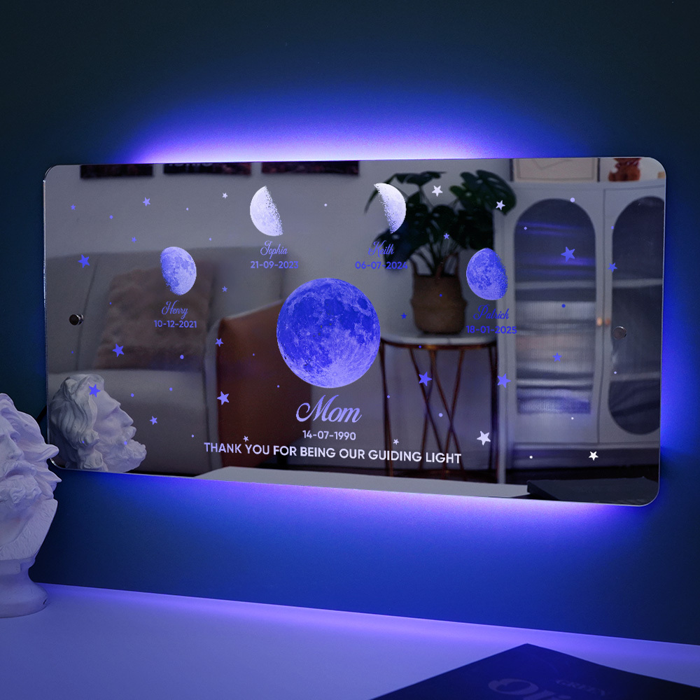Mom's Exclusive Galaxy Mirror Lamp - Customized Moon Phases for Kids and Moms