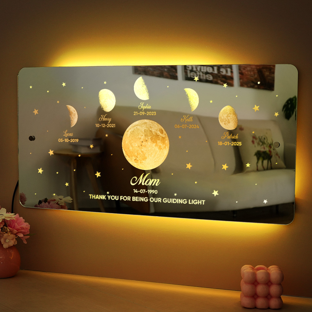 Mom's Exclusive Galaxy Mirror Lamp - Customized Moon Phases for Kids and Moms