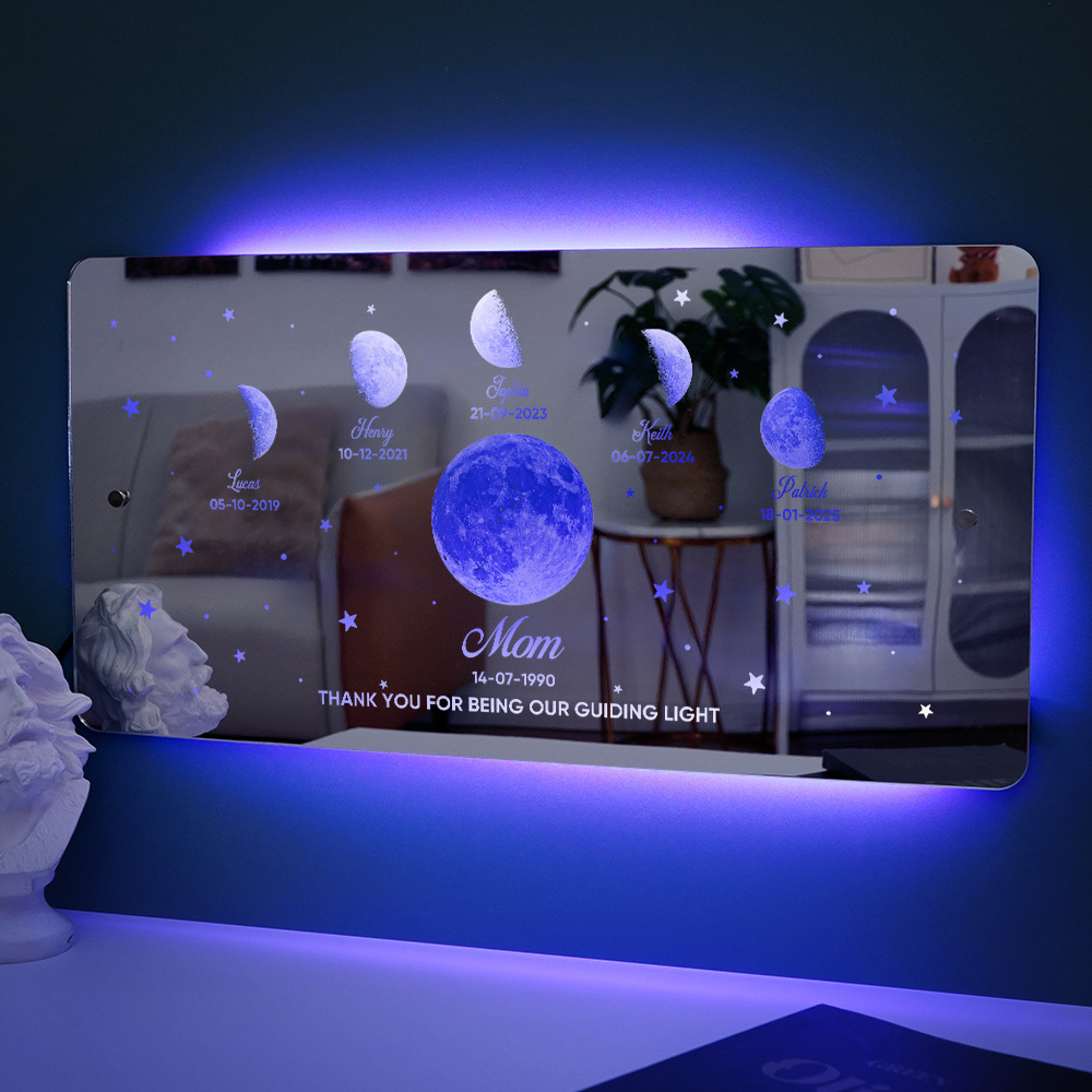 Mom's Exclusive Galaxy Mirror Lamp - Customized Moon Phases for Kids and Moms