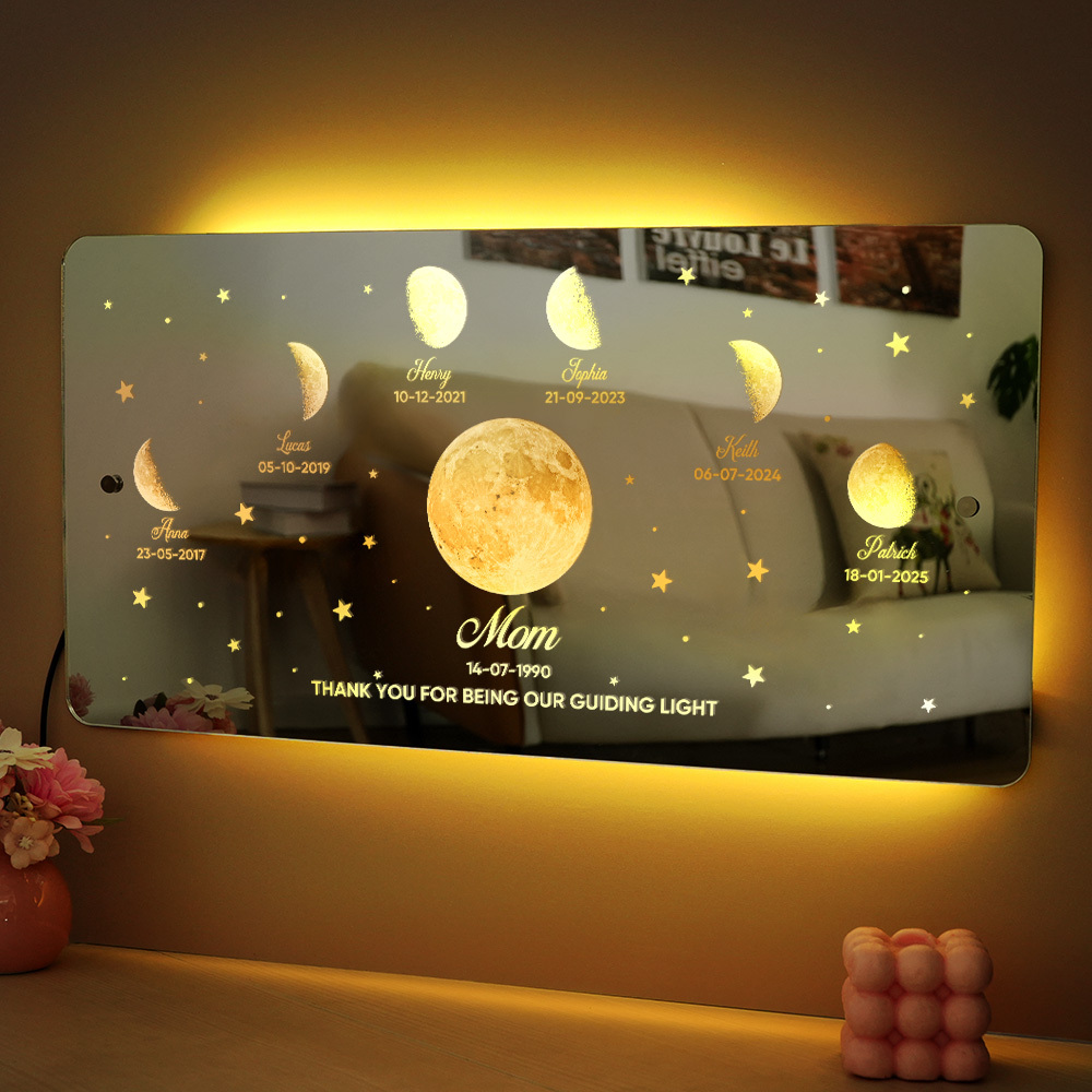 Mom's Exclusive Galaxy Mirror Lamp - Customized Moon Phases for Kids and Moms