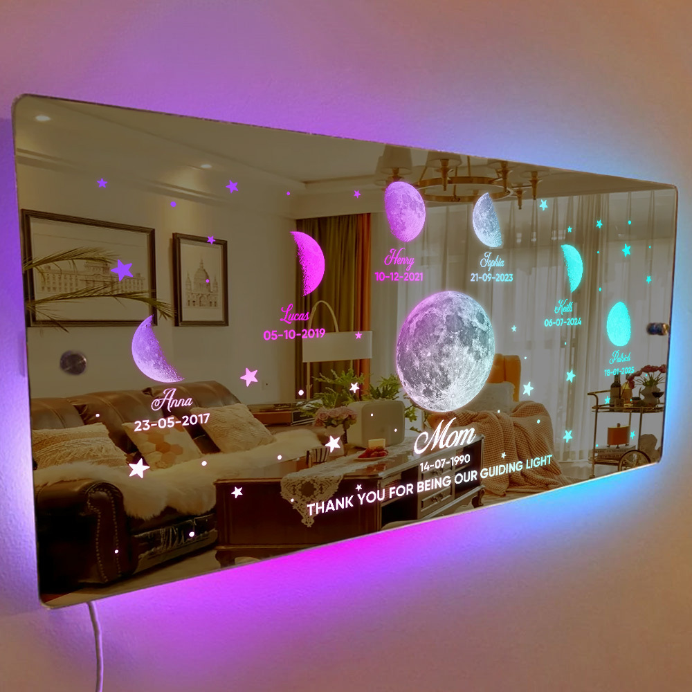 Mom's Exclusive Galaxy Mirror Lamp - Customized Moon Phases for Kids and Moms
