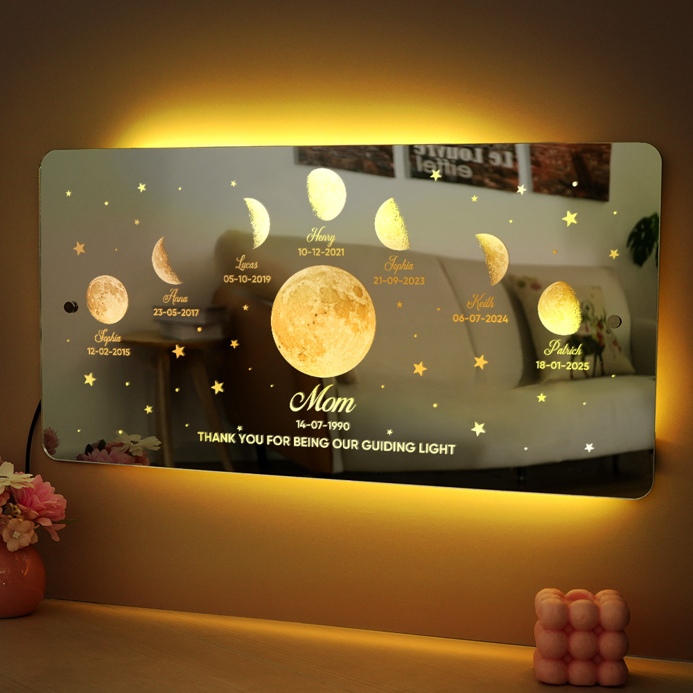 Mom's Exclusive Galaxy Mirror Lamp - Customized Moon Phases for Kids and Moms