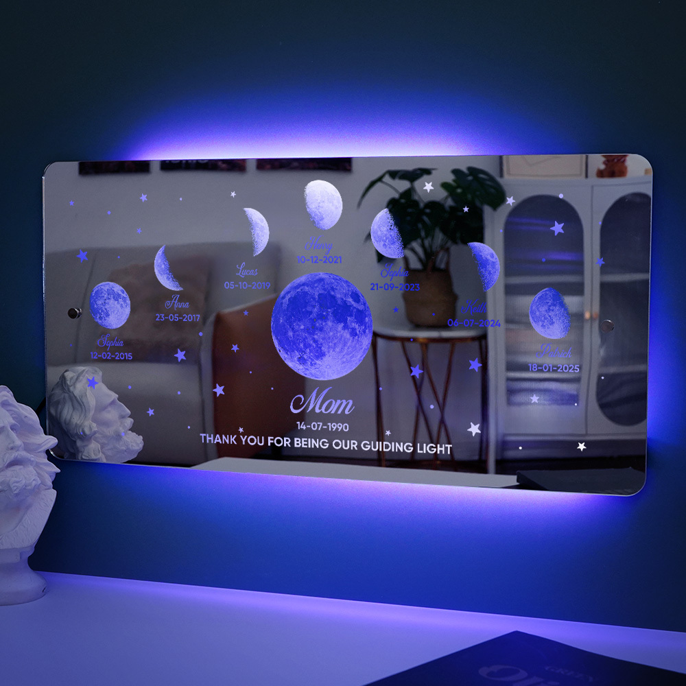 Mom's Exclusive Galaxy Mirror Lamp - Customized Moon Phases for Kids and Moms