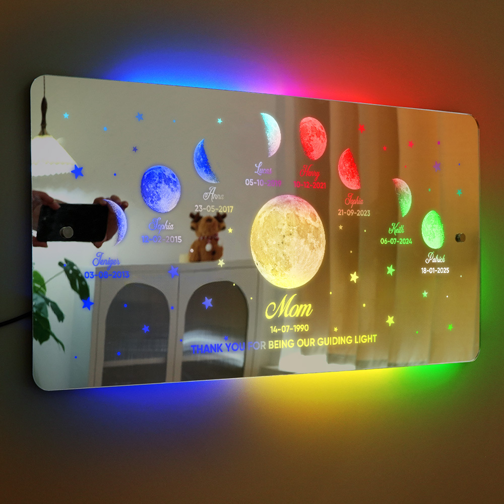 Mom's Exclusive Galaxy Mirror Lamp - Customized Moon Phases for Kids and Moms