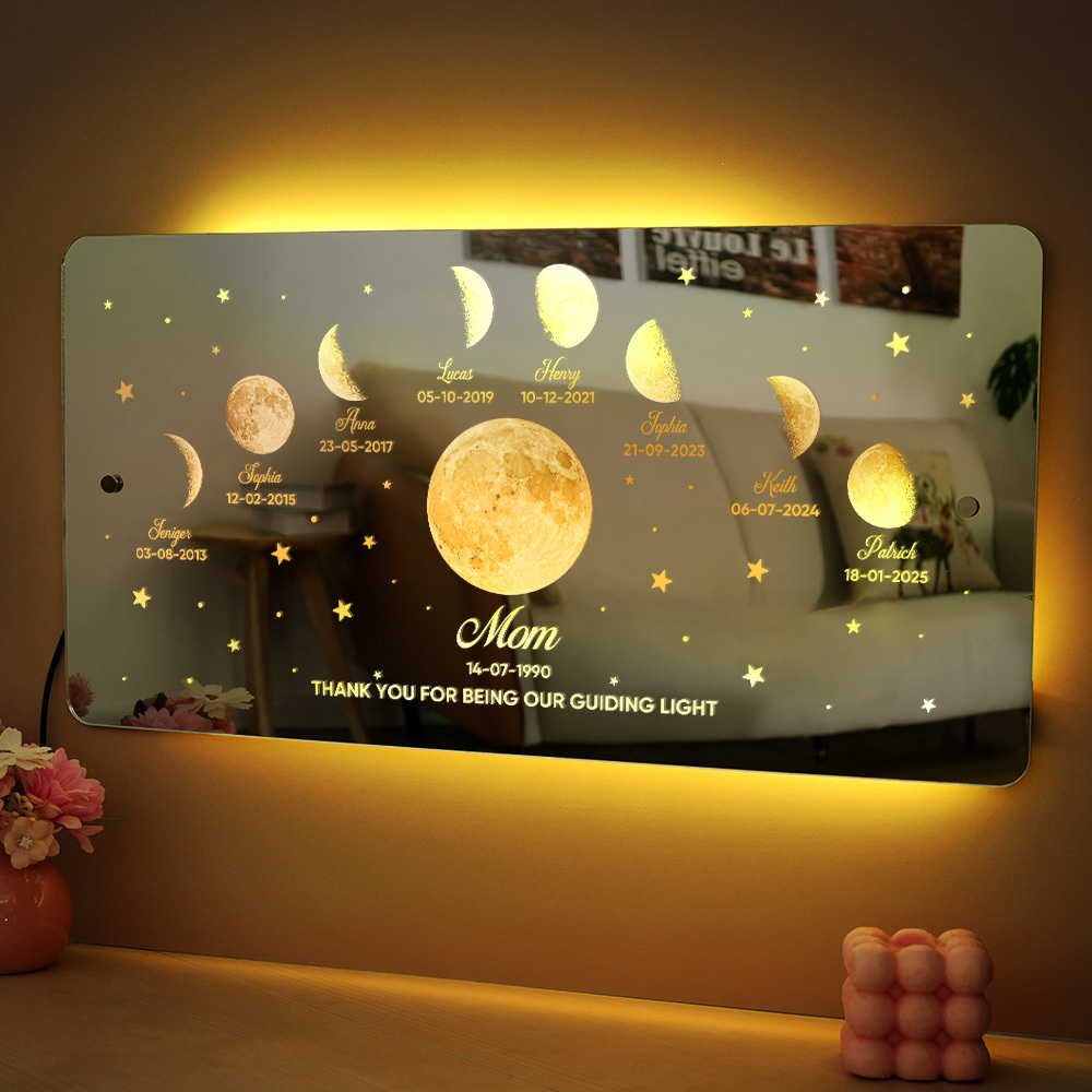 Mom's Exclusive Galaxy Mirror Lamp - Customized Moon Phases for Kids and Moms