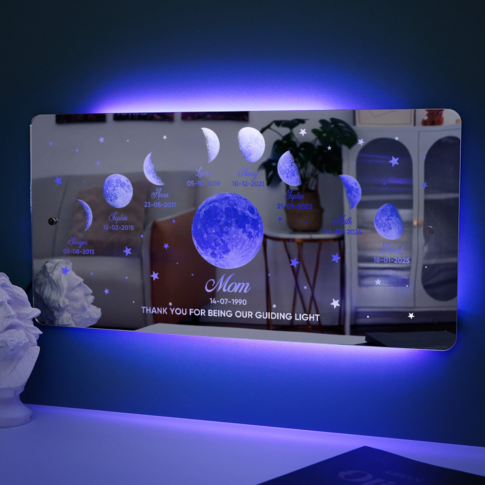 Mom's Exclusive Galaxy Mirror Lamp - Customized Moon Phases for Kids and Moms