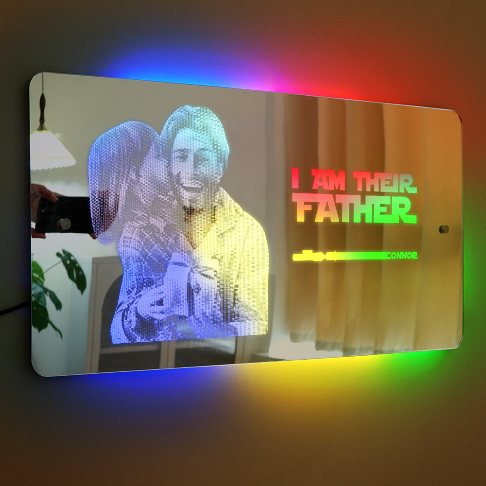 Custom Saber Plaque Mirror Sign Custom Name Led Multi Color Light Personalized I Am Their Father Father's Day Gifts - soufeelus