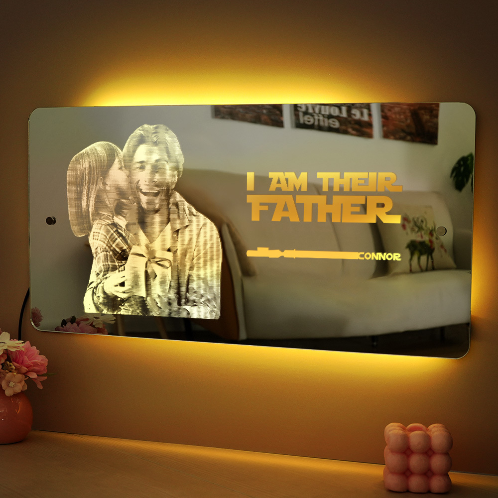Custom Saber Plaque Mirror Sign Custom Name Led Multi Color Light Personalized I Am Their Father Father's Day Gifts - soufeelus