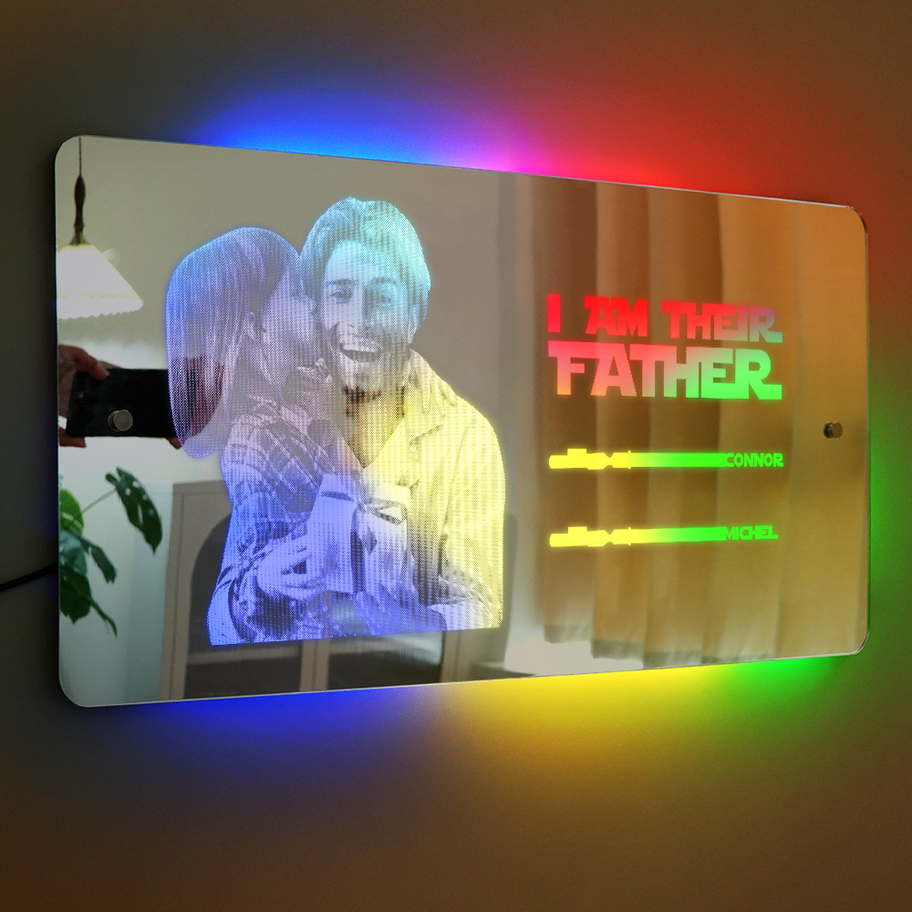 Custom Saber Plaque Mirror Sign Custom Name Led Multi Color Light Personalized I Am Their Father Father's Day Gifts - soufeelus