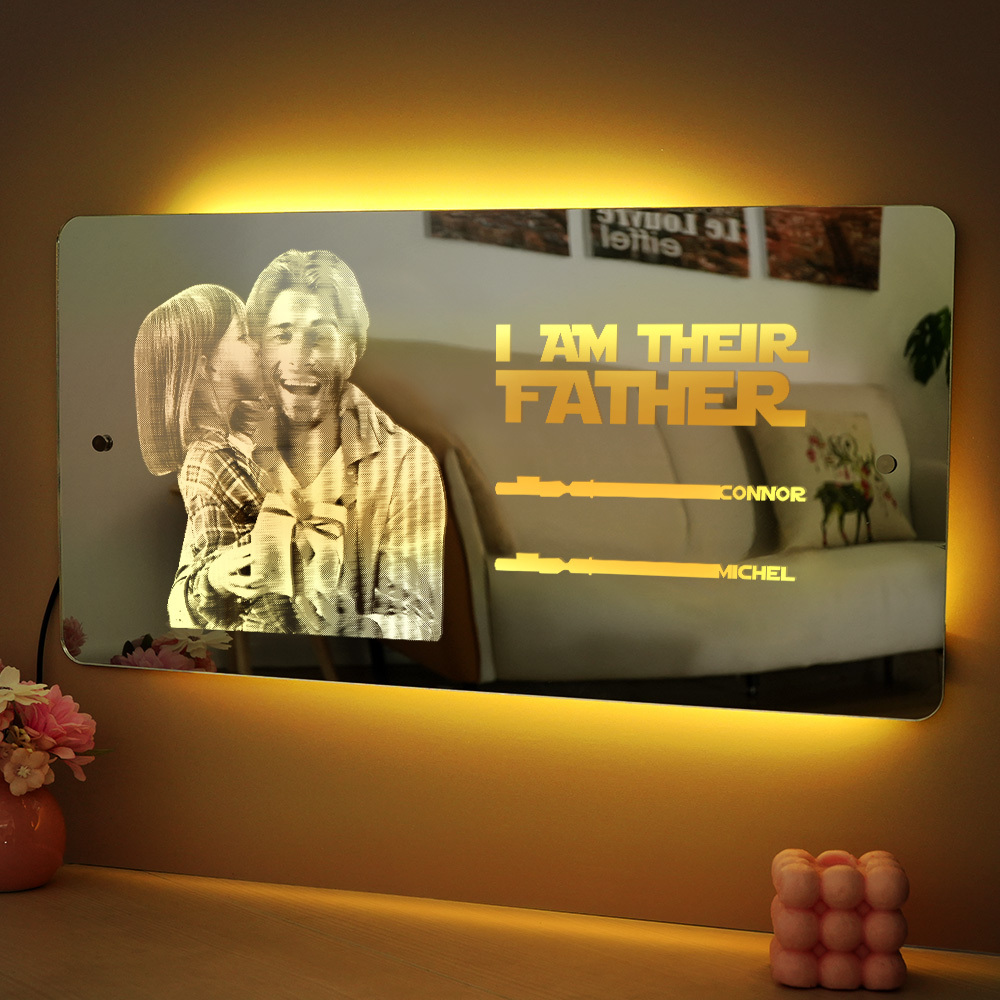 Custom Saber Plaque Mirror Sign Custom Name Led Multi Color Light Personalized I Am Their Father Father's Day Gifts - soufeelus