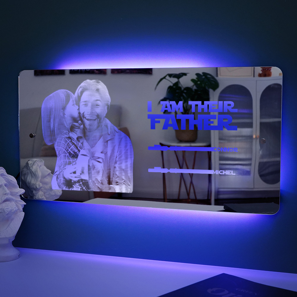 Custom Saber Plaque Mirror Sign Custom Name Led Multi Color Light Personalized I Am Their Father Father's Day Gifts - soufeelus