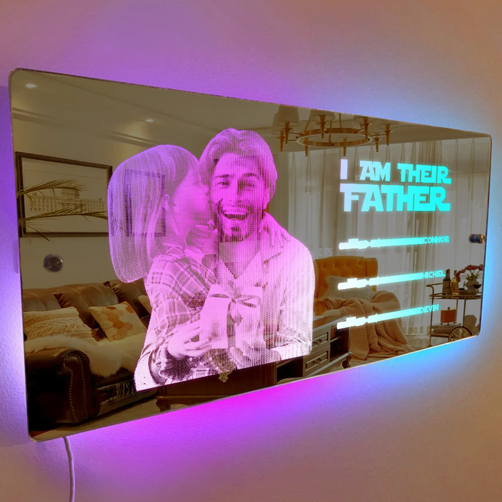 Custom Saber Plaque Mirror Sign Custom Name Led Multi Color Light Personalized I Am Their Father Father's Day Gifts - soufeelus