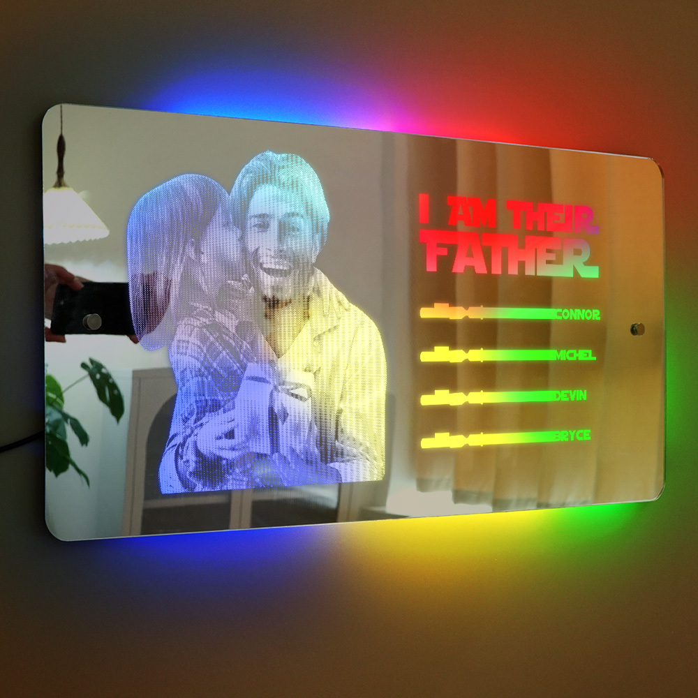 Custom Saber Plaque Mirror Sign Custom Name Led Multi Color Light Personalized I Am Their Father Father's Day Gifts - soufeelus