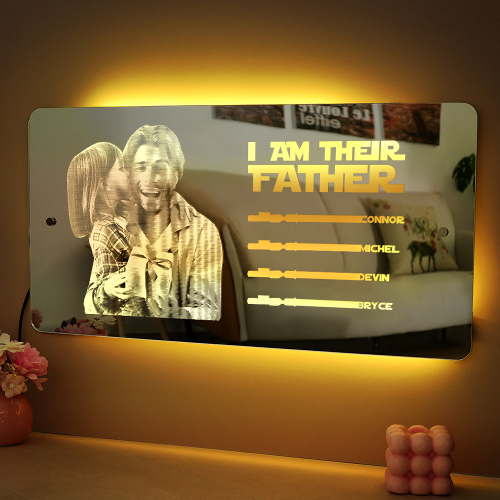 Custom Saber Plaque Mirror Sign Custom Name Led Multi Color Light Personalized I Am Their Father Father's Day Gifts - soufeelus