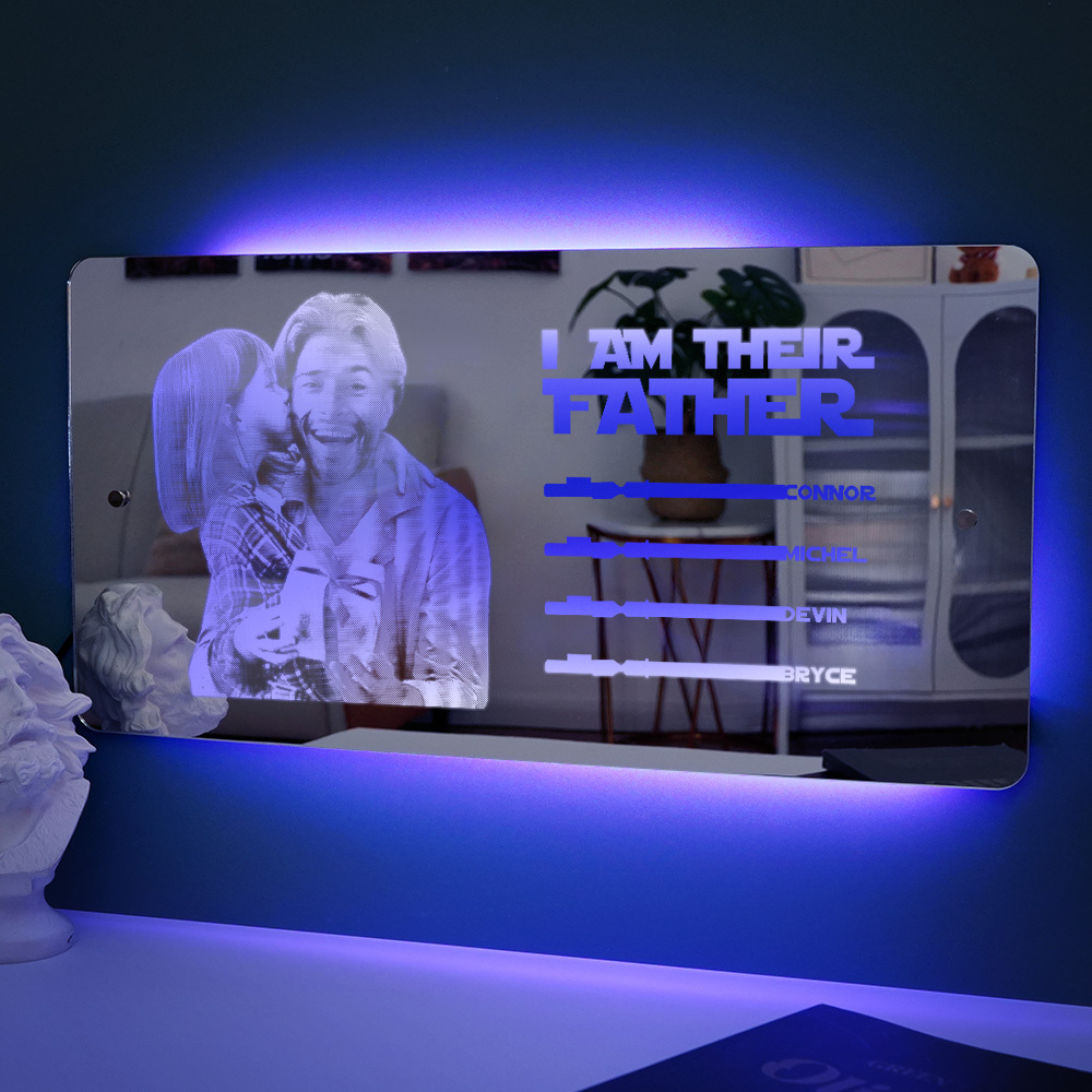 Custom Saber Plaque Mirror Sign Custom Name Led Multi Color Light Personalized I Am Their Father Father's Day Gifts - soufeelus