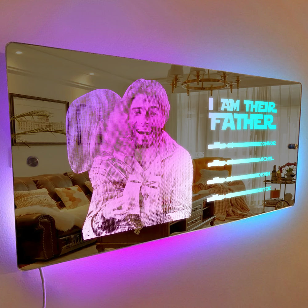 Custom Saber Plaque Mirror Sign Custom Name Led Multi Color Light Personalized I Am Their Father Father's Day Gifts - soufeelus