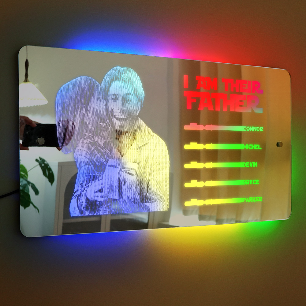 Custom Saber Plaque Mirror Sign Custom Name Led Multi Color Light Personalized I Am Their Father Father's Day Gifts - soufeelus