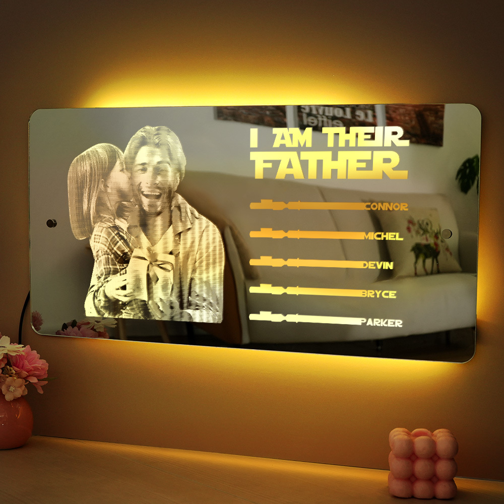 Custom Saber Plaque Mirror Sign Custom Name Led Multi Color Light Personalized I Am Their Father Father's Day Gifts - soufeelus