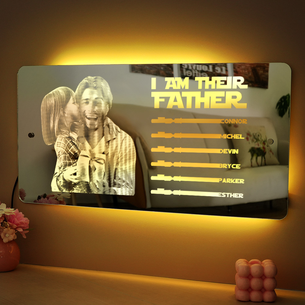 Custom Saber Plaque Mirror Sign Custom Name Led Multi Color Light Personalized I Am Their Father Father's Day Gifts - soufeelus