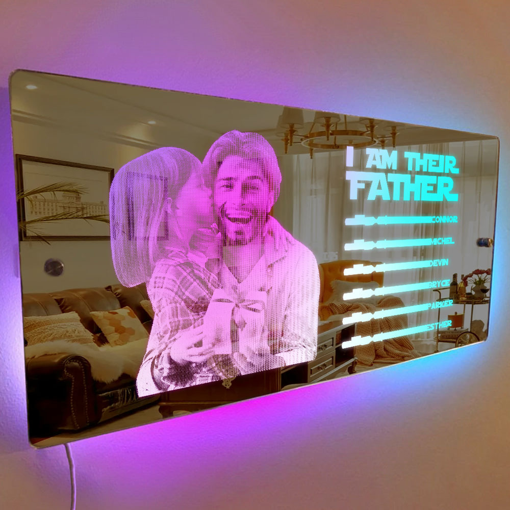 Custom Saber Plaque Mirror Sign Custom Name Led Multi Color Light Personalized I Am Their Father Father's Day Gifts - soufeelus