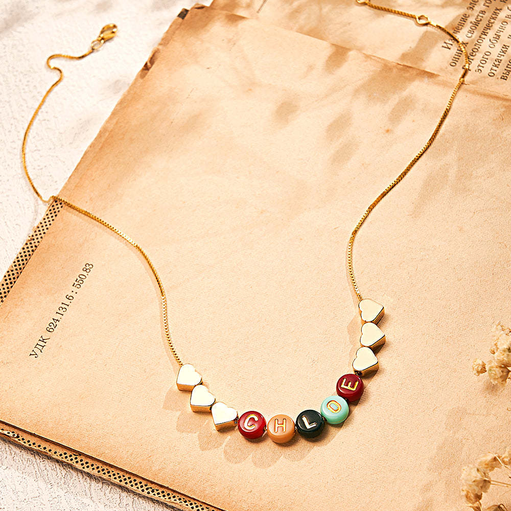 Custom Letter Necklace Color Beads Heart Name Gift for Her - soufeelus