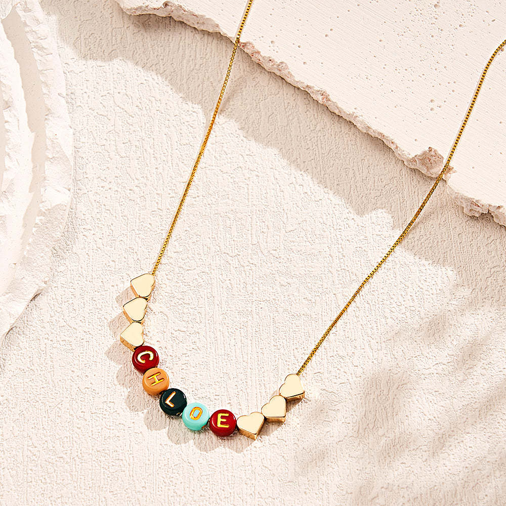 Custom Letter Necklace Color Beads Heart Name Gift for Her - soufeelus