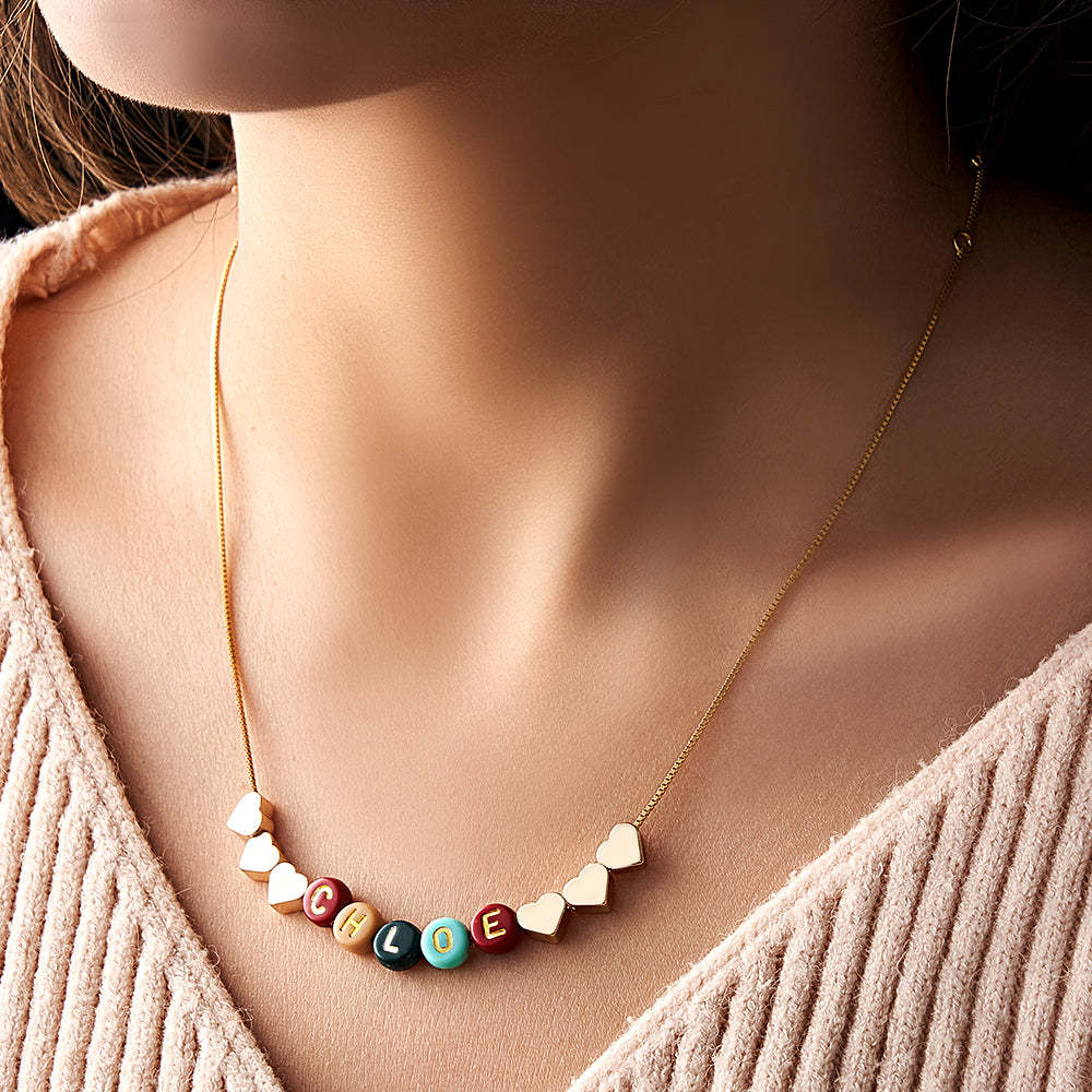 Custom Letter Necklace Color Beads Heart Name Gift for Her - soufeelus