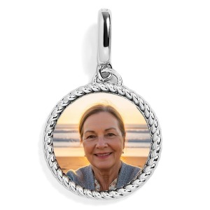 PERSONALIZED CIRCLE WITH TWISTED EDGE PHOTO CHARM - SILVER