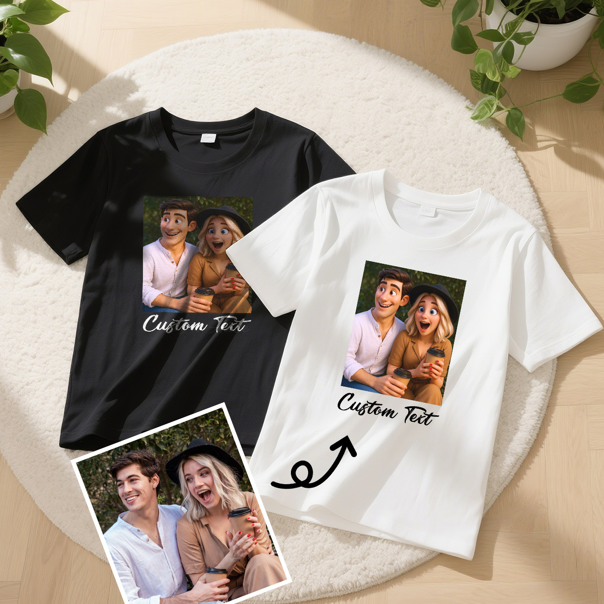 Personalized Anime Portrait Tshirt with Custom Text, Cartoon Style Drawing Shirt, Gift for Mom Dad Kids from Photo, Custom Gibli Art