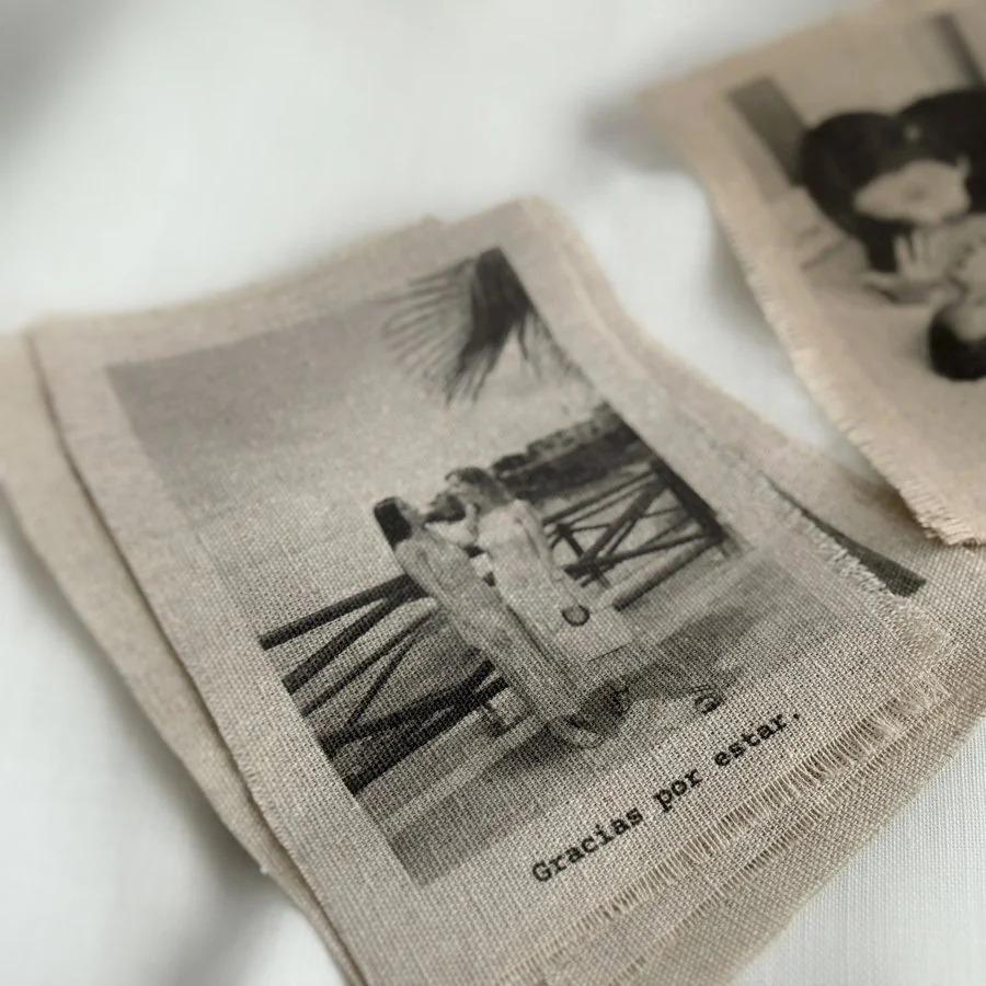 Custom Photo Linen Personalised Natural Linen Print with Text Vintage Style