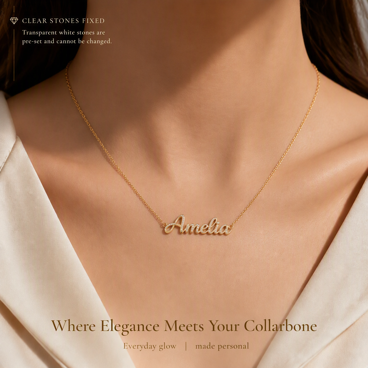 Custom Name Necklace 925 Sterling Silver Cursive Nameplate Pendant Sparkling Crystal Accent Personalized Script Jewelry Gift for Women Girls