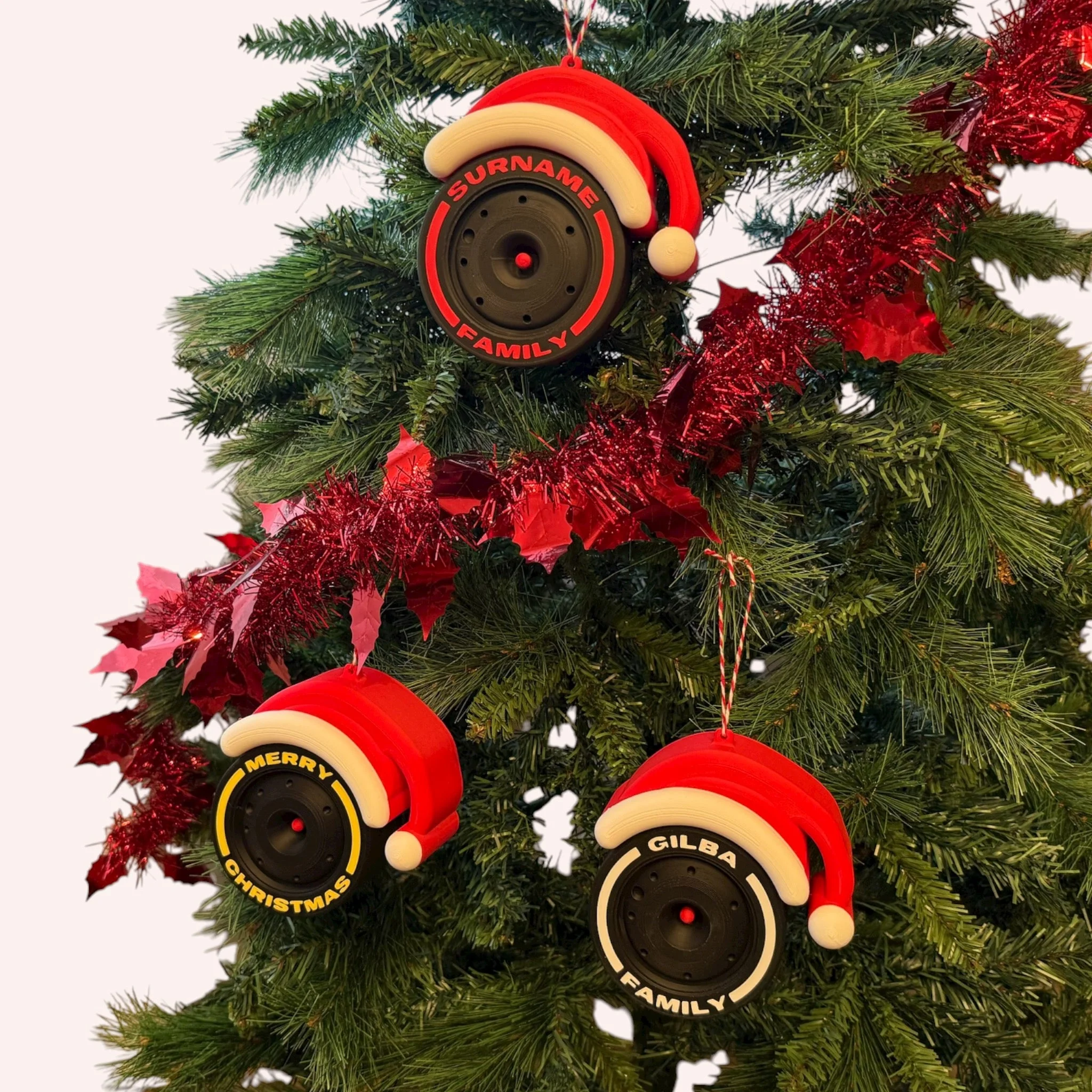 Tire Christmas Decoration with Removable Santa Hat – Racing Gift & Collectible