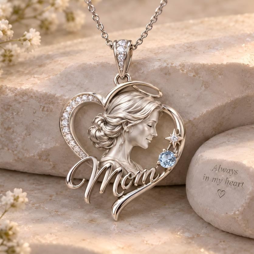Personalized Heart-Shaped Name Necklace Custom 3D Photo Necklace in Sculptural 925 Sterling Silver with Blue Gemstone Sentimental Jewelry Gift for Her