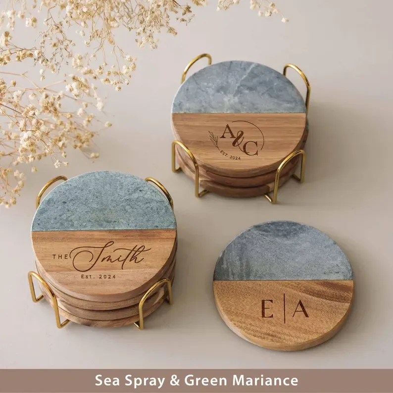 Housewarming Gifts, Custom Coaster Set of 4, New Home Gift, Personalized Gifts for Couple, Board Coaster Set Custom Mother's Day Gift