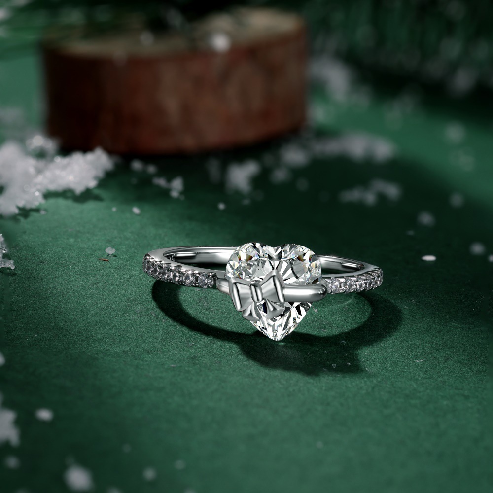 Heart Bow Ring Sterling Silver Ring Zircon Ring Gift For Her