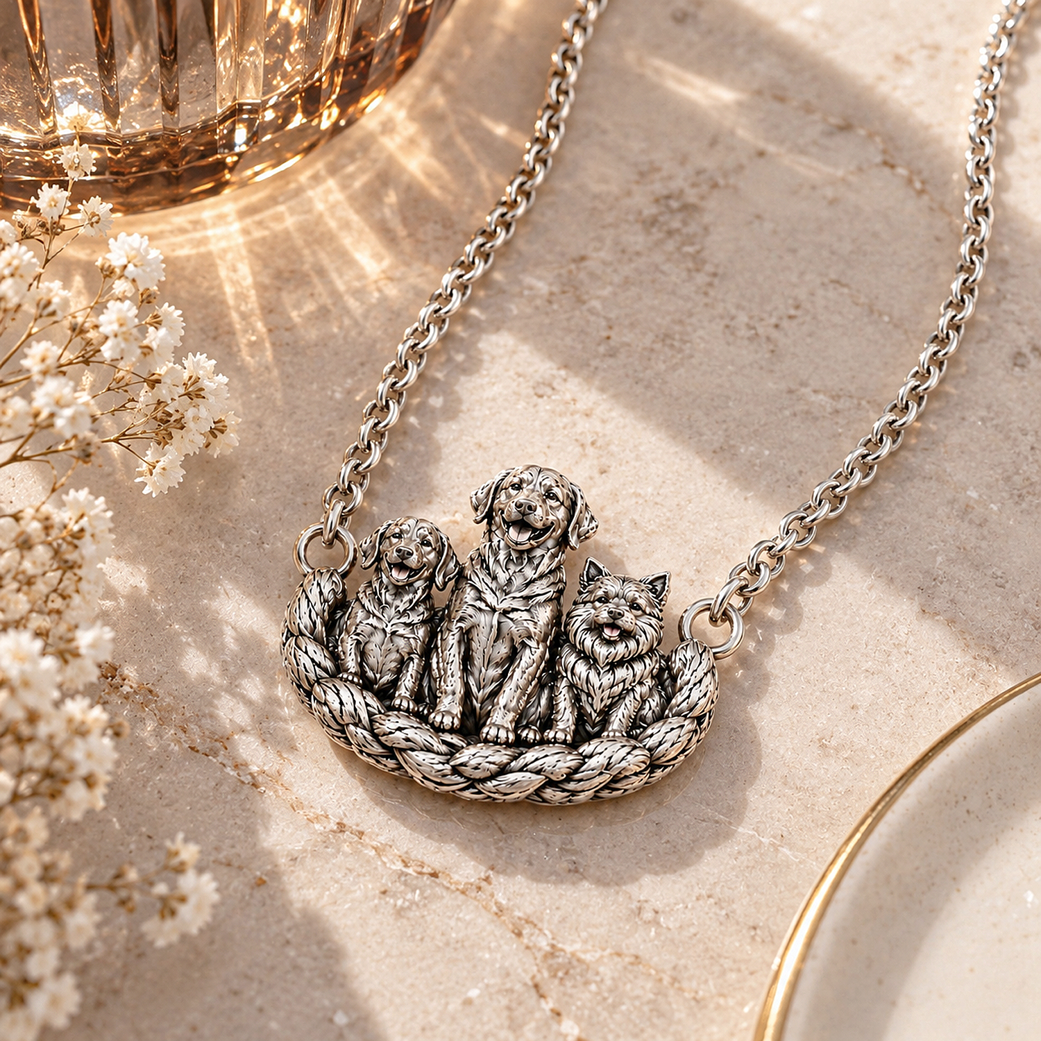 Custom Necklace Personalised 3D Multi Pet Portrait Pendant Solid 925 Silver Heavy Silver Memorial Gift for Pet Lovers